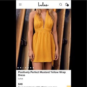 Mustard yellow wrap mini dress from Lulus